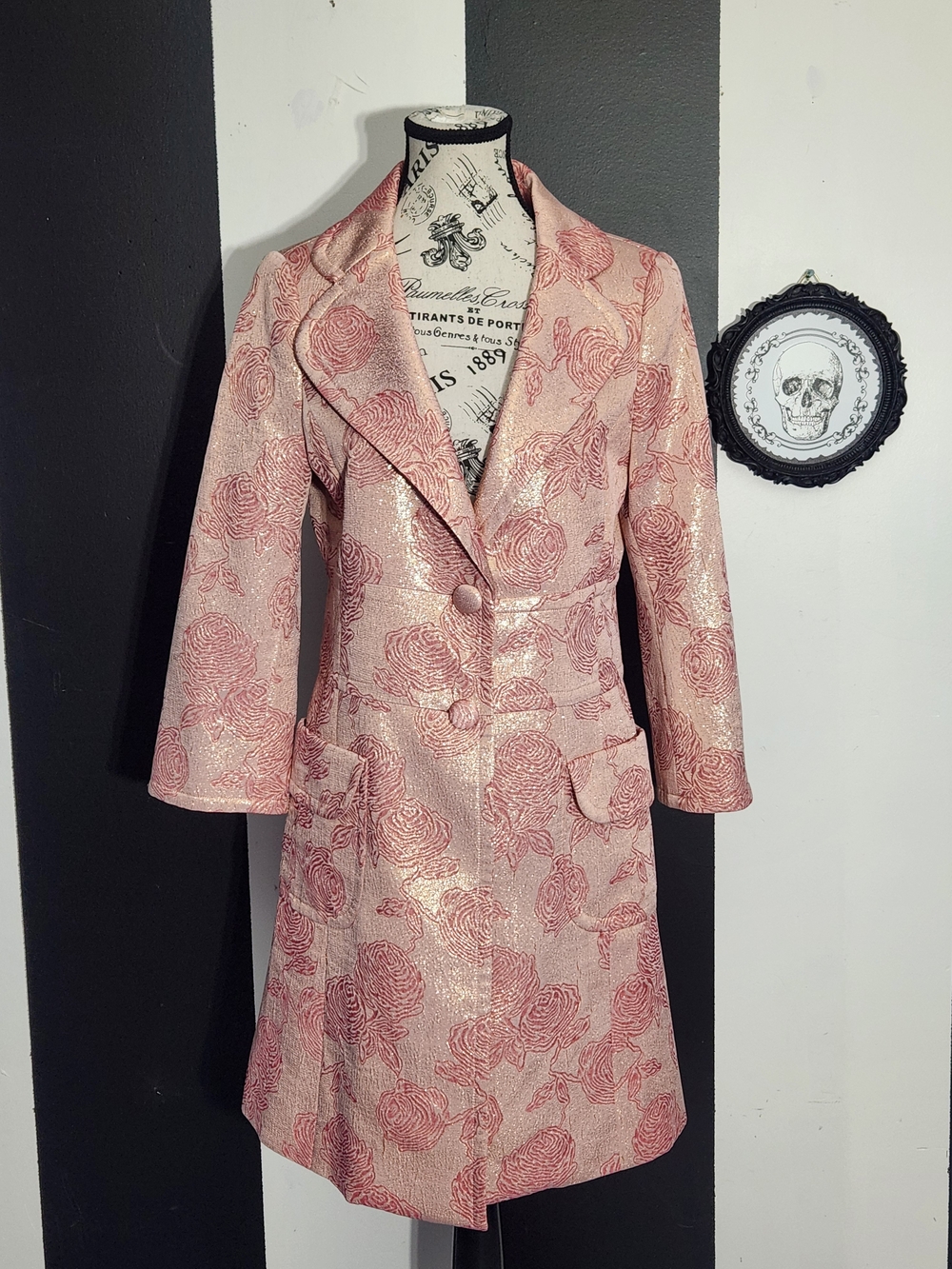 Banana Republic Pink Rose Brocade Trench Coat